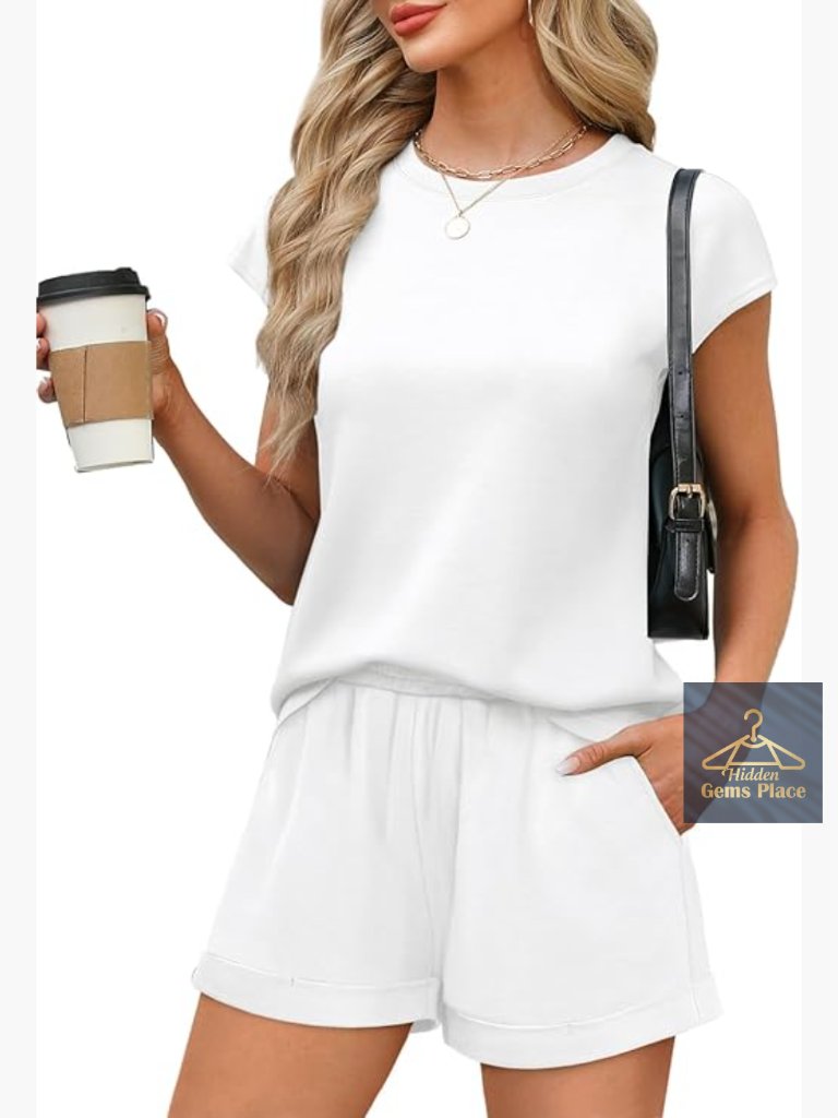2 Piece Lounge Sets For Women Cap Sleeve Shorts Set Casual Travel Outfit